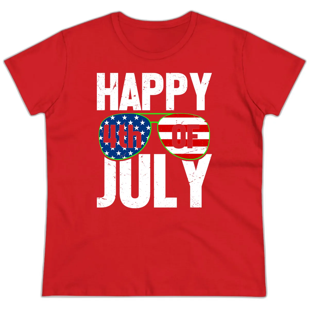 Happy Fourth Of July Sunglasses Flag Ladies Tee in Red