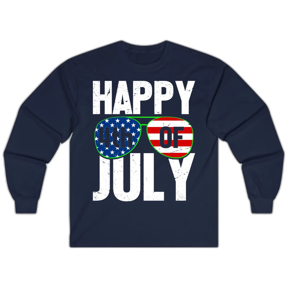 Happy Fourth Of July Sunglasses Flag Long Sleeve in Navy