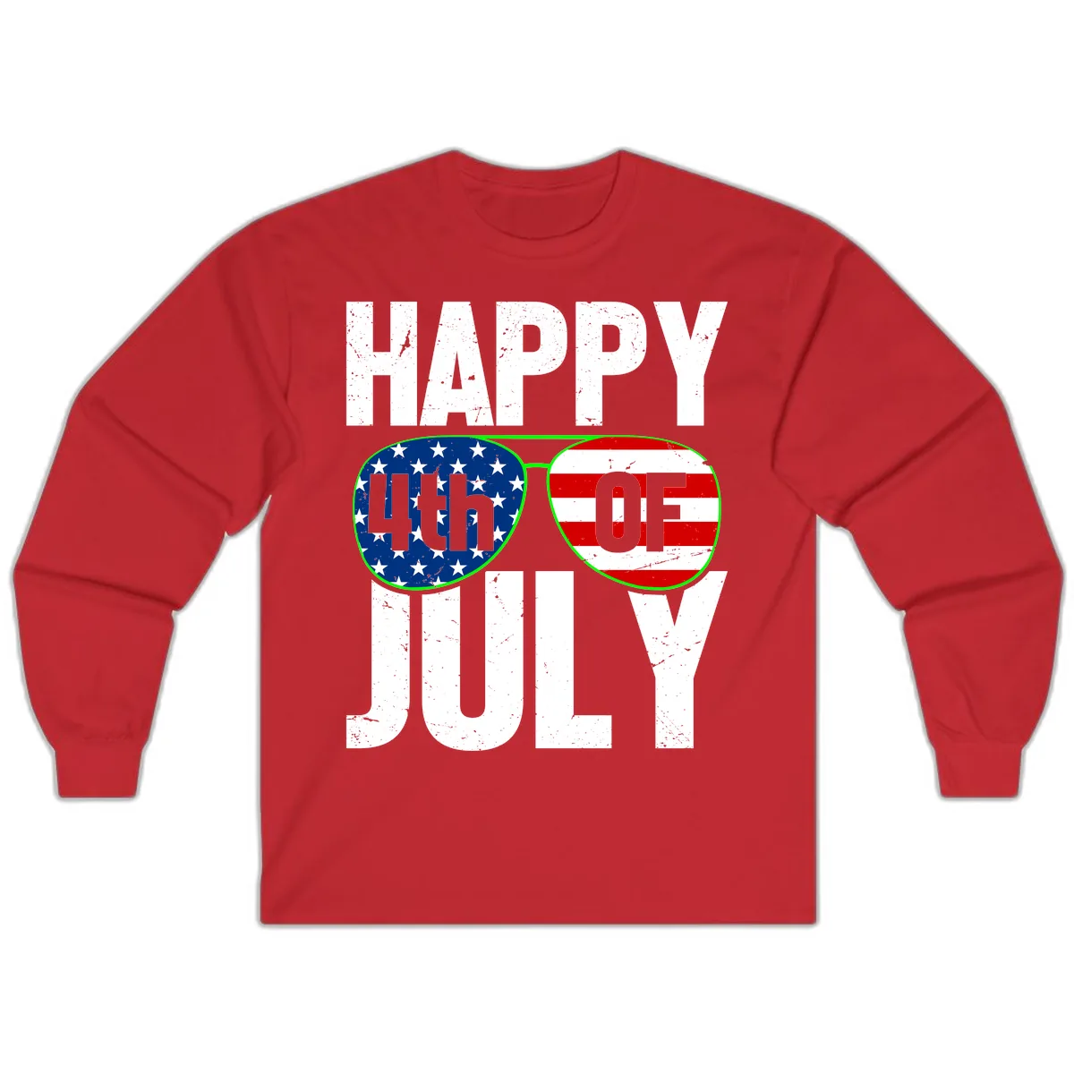 Happy Fourth Of July Sunglasses Flag Long Sleeve in Red