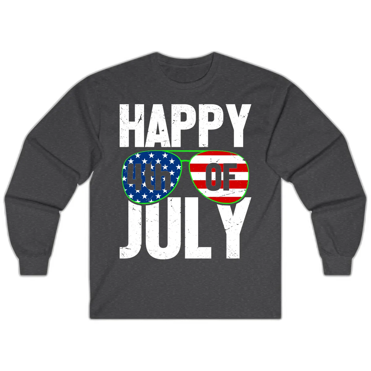 Happy Fourth Of July Sunglasses Flag Long Sleeve in Dark Heather
