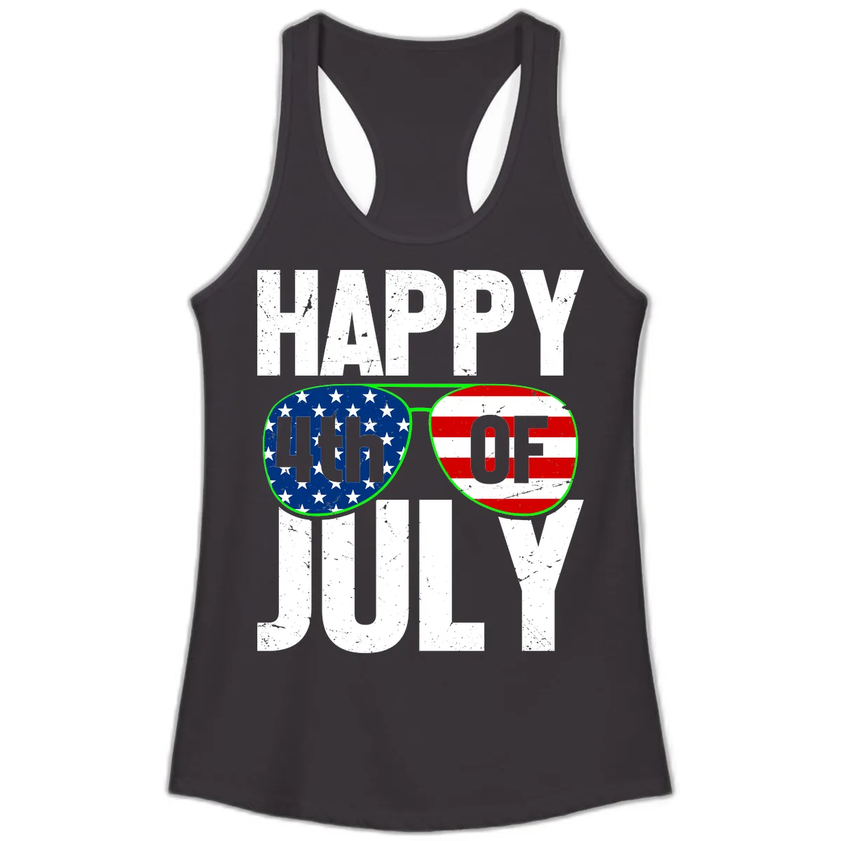 Happy Fourth Of July Sunglasses Flag Ladies Tank in Black