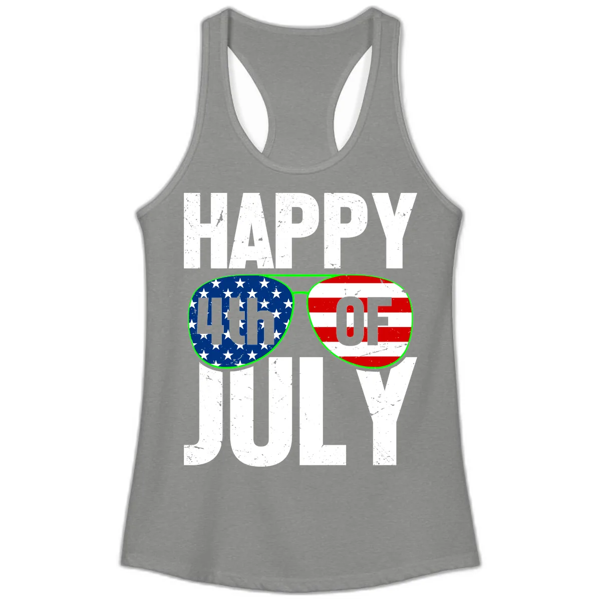 Happy Fourth Of July Sunglasses Flag Ladies Tank in Heather Grey