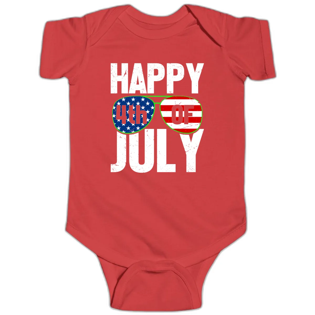 Happy Fourth Of July Sunglasses Flag Baby Onesie in Red