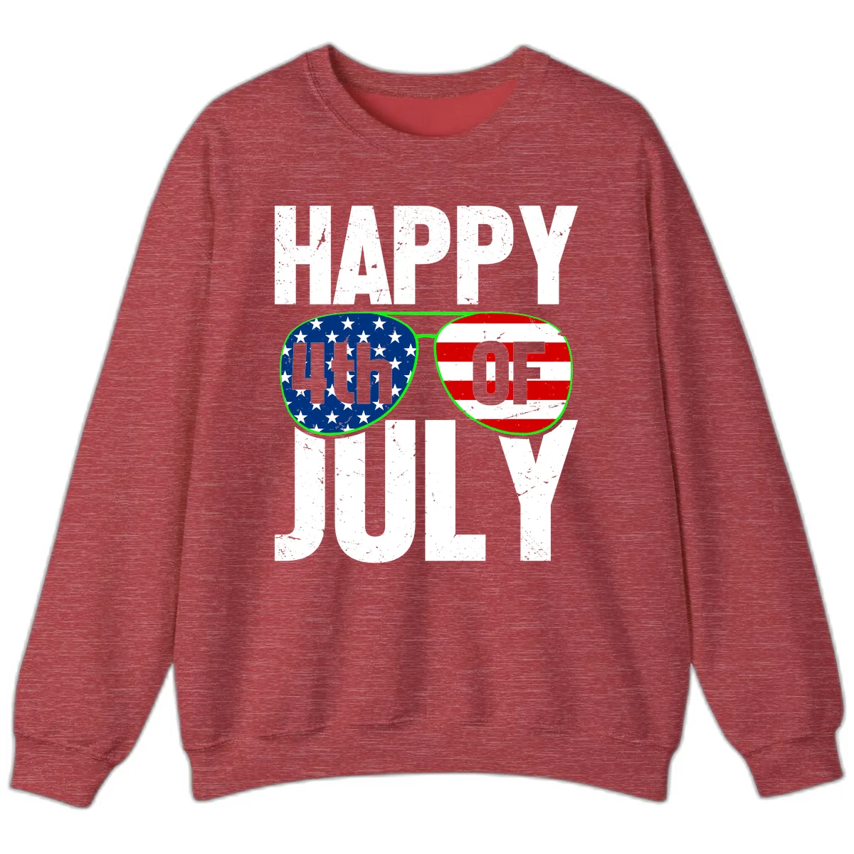 Happy Fourth Of July Sunglasses Flag Sweatshirt in Heather Scarlet Red
