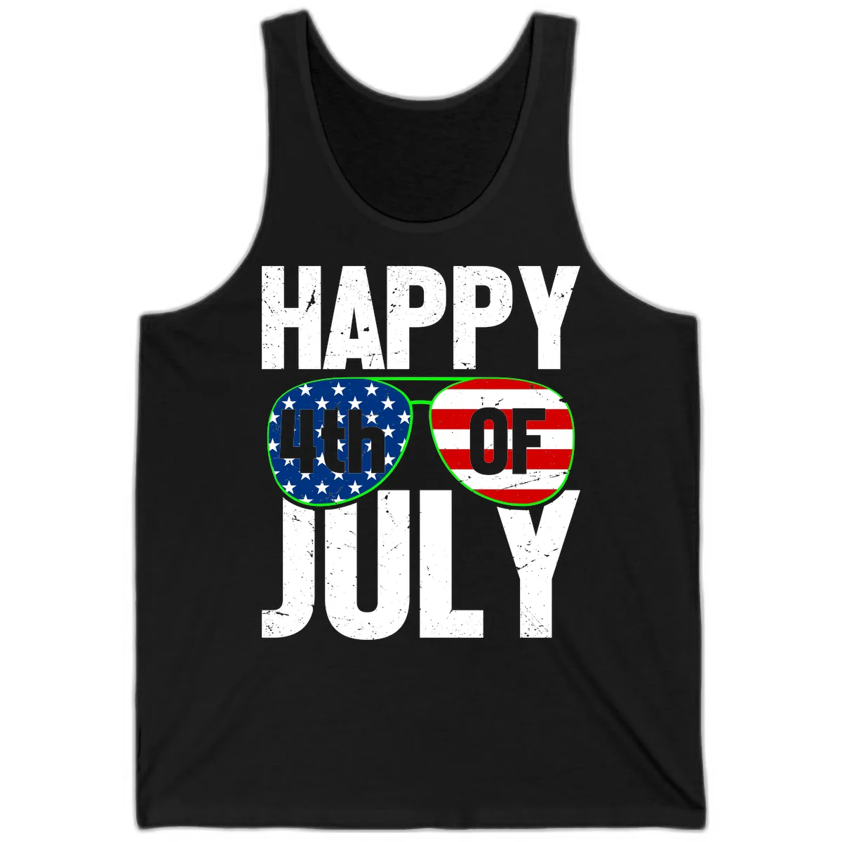 Happy Fourth Of July Sunglasses Flag Tank in Black