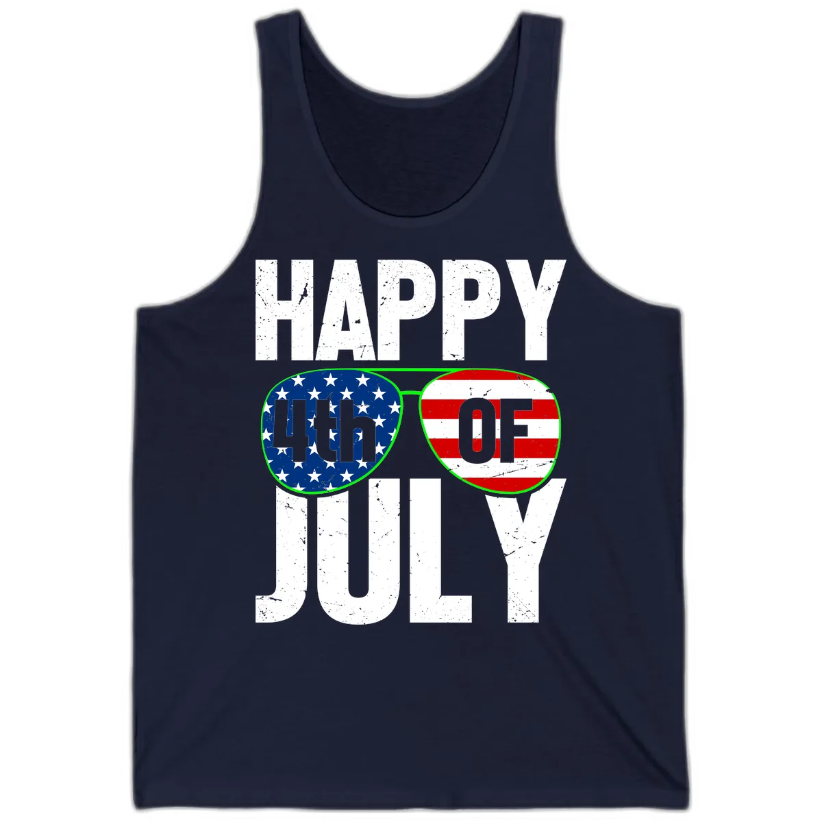Happy Fourth Of July Sunglasses Flag Tank in Navy