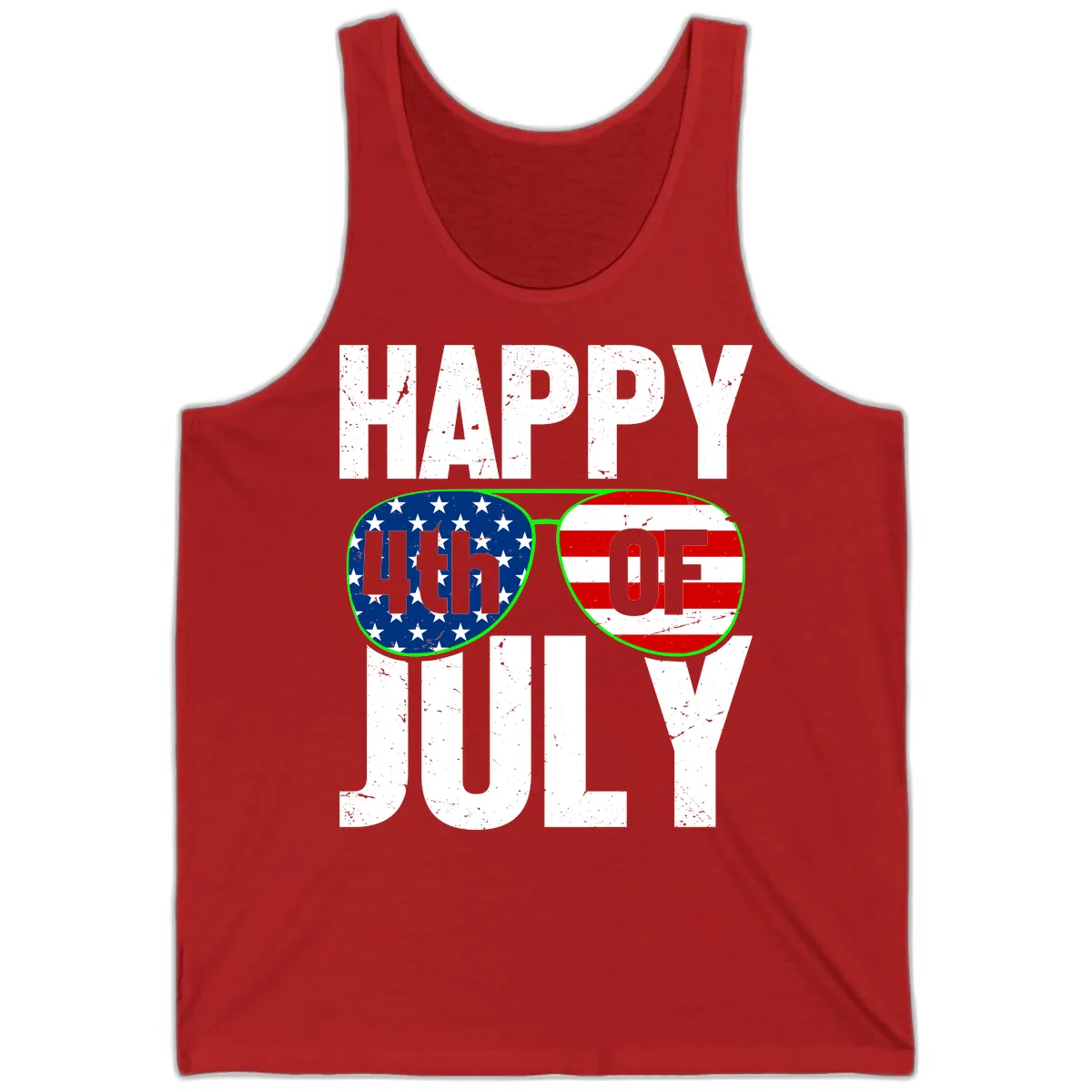 Happy Fourth Of July Sunglasses Flag Tank in Red