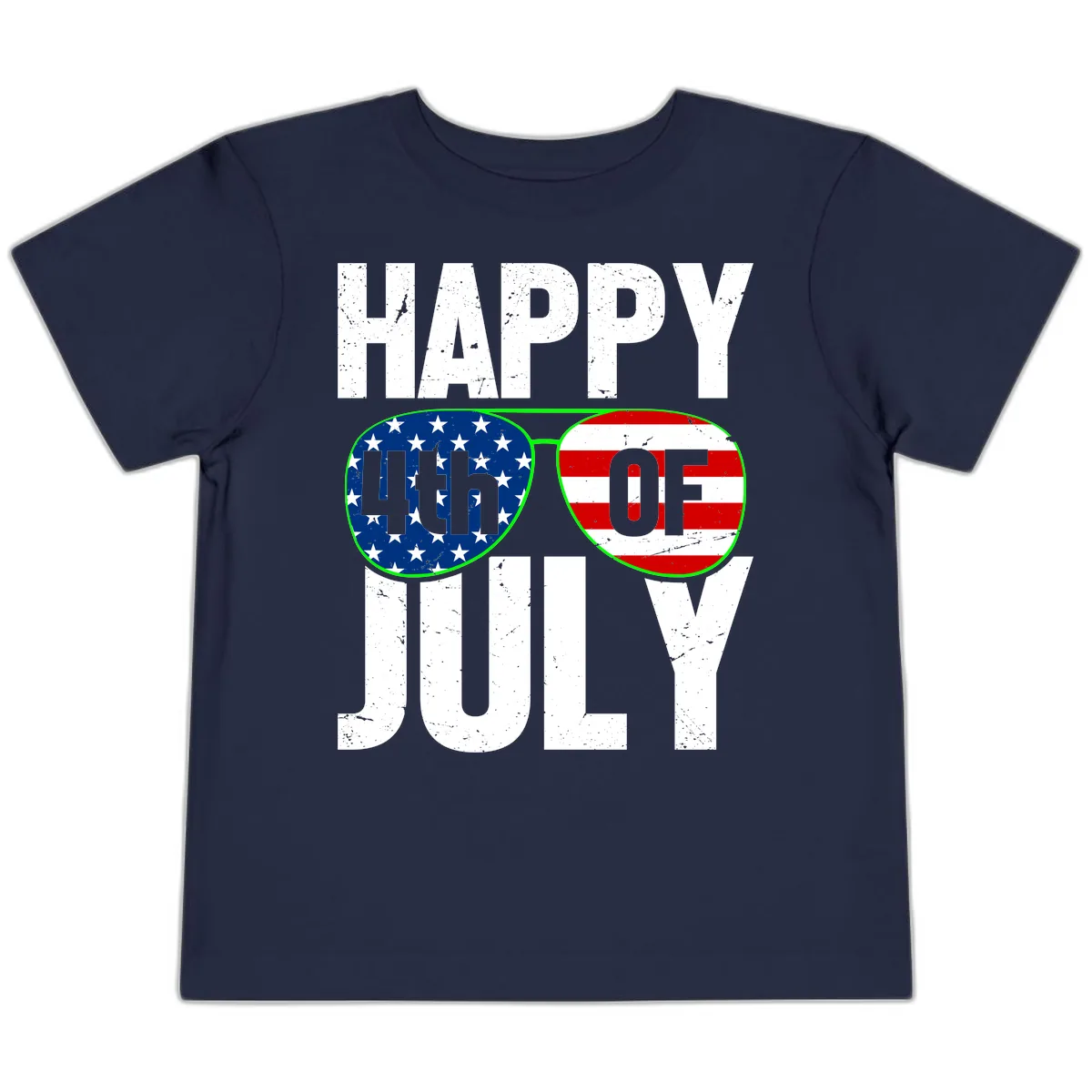 Happy Fourth Of July Sunglasses Flag Toddler T-Shirt in Navy