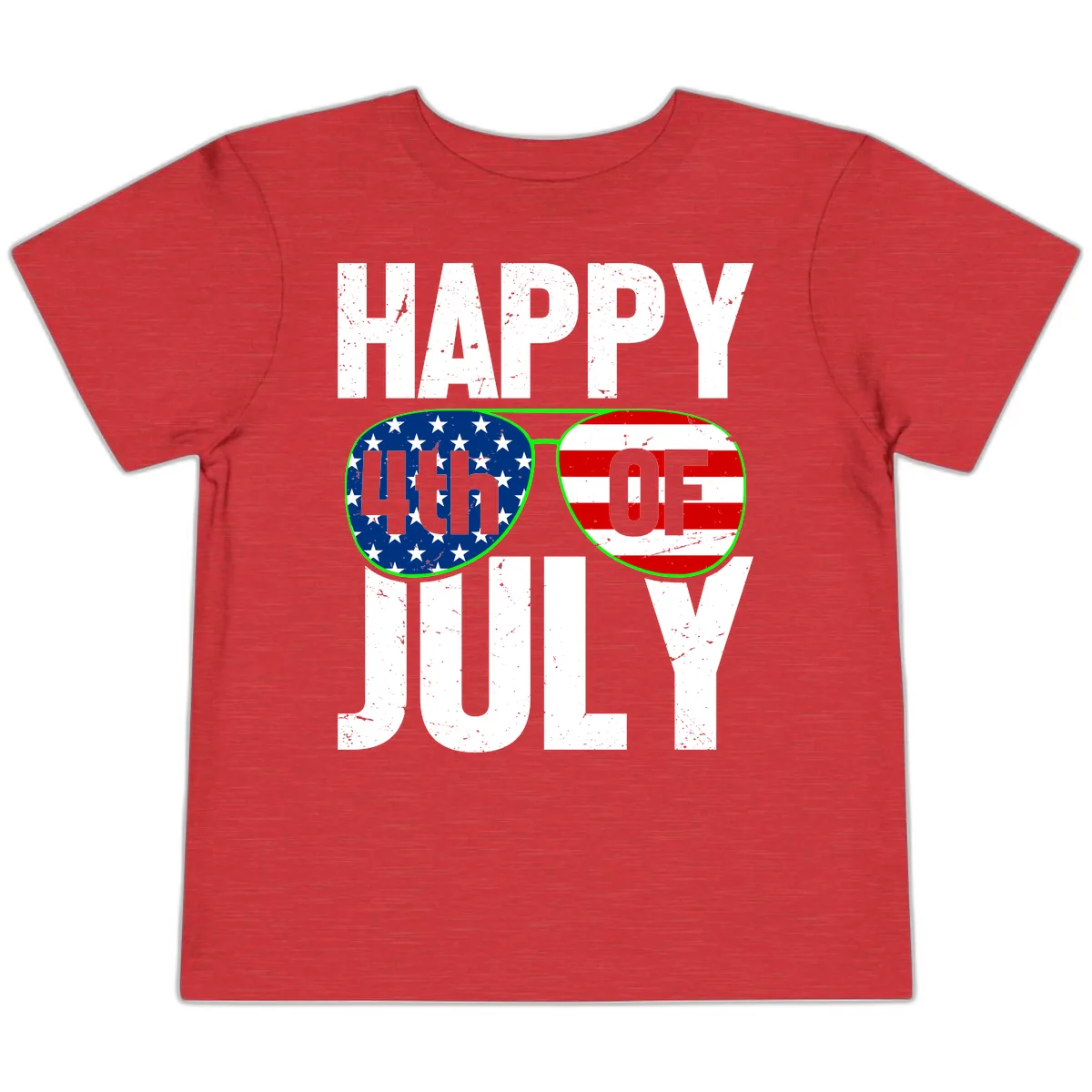 Happy Fourth Of July Sunglasses Flag Toddler T-Shirt in Heather Red