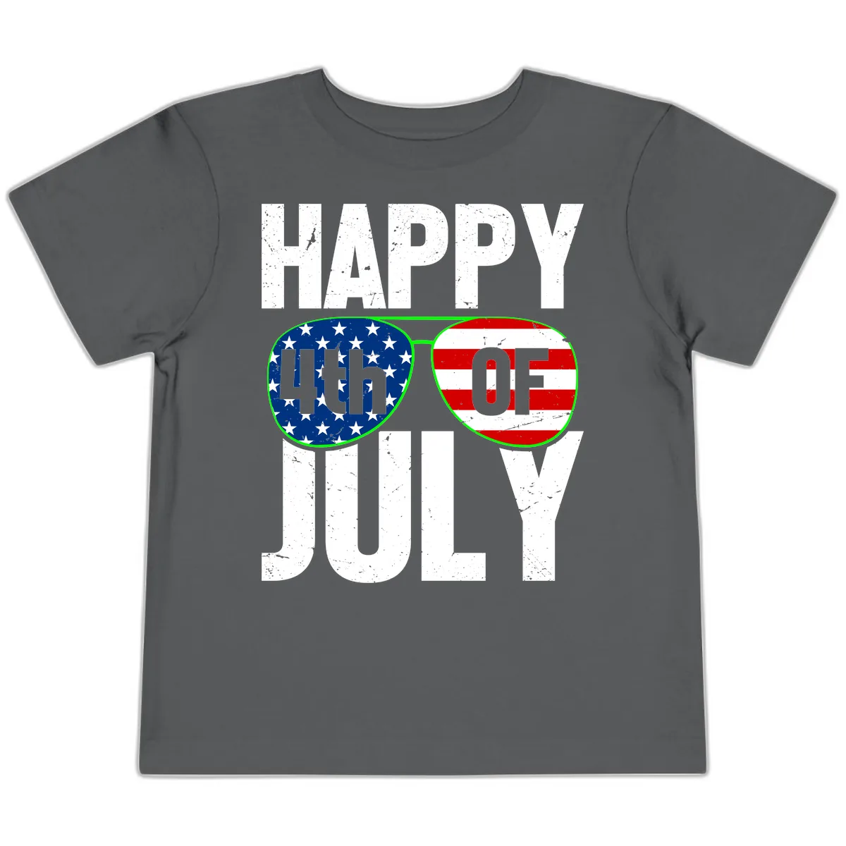 Happy Fourth Of July Sunglasses Flag Toddler T-Shirt in Asphalt
