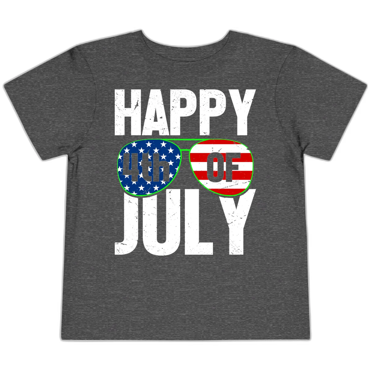 Happy Fourth Of July Sunglasses Flag Toddler T-Shirt in Dark Heather Grey
