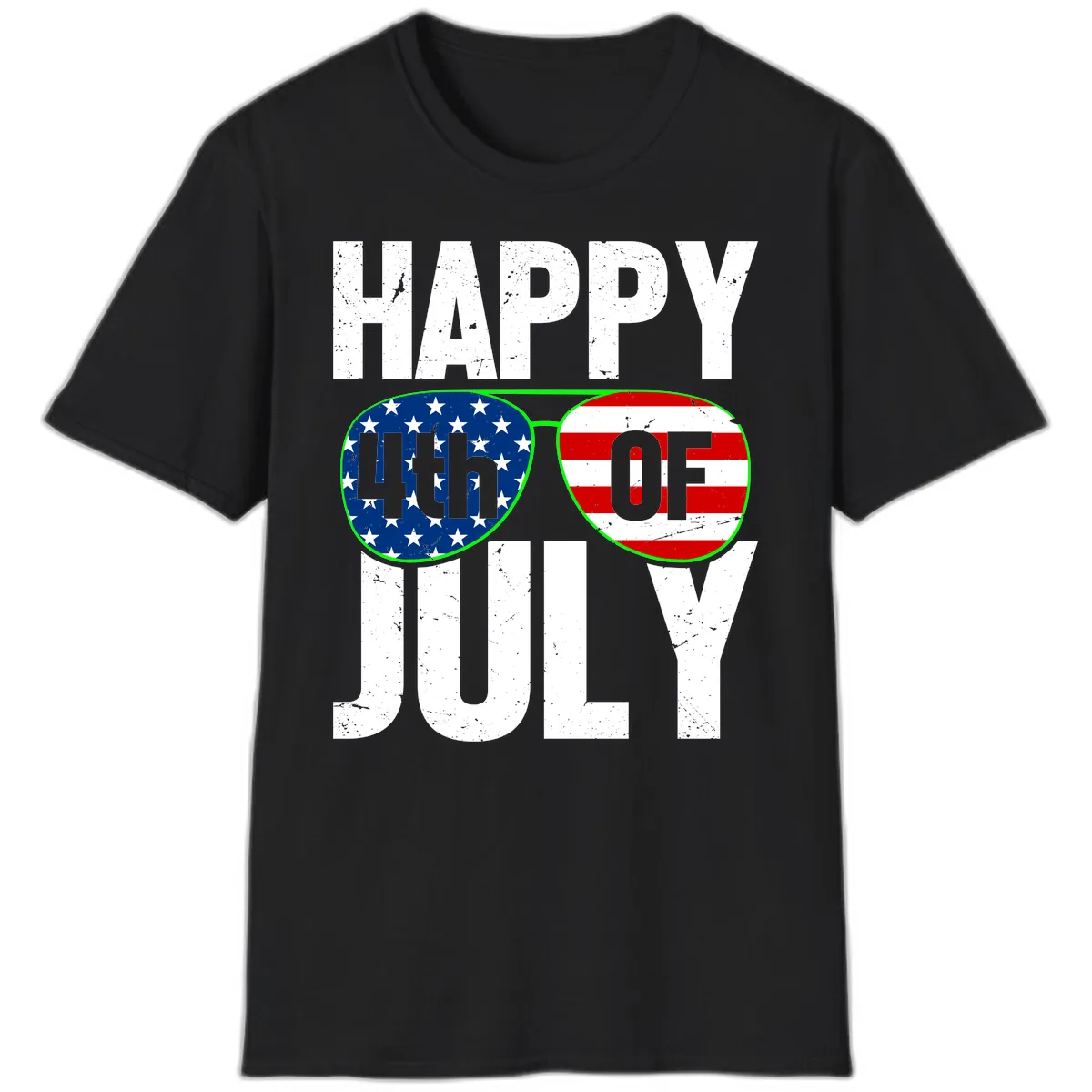 Happy Fourth Of July Sunglasses Flag T-Shirt in Black