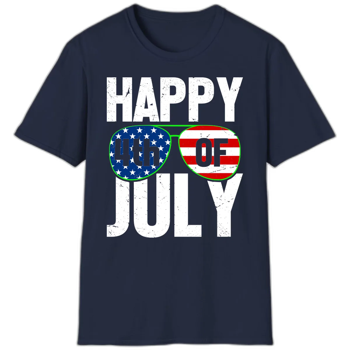 Happy Fourth Of July Sunglasses Flag T-Shirt in Navy