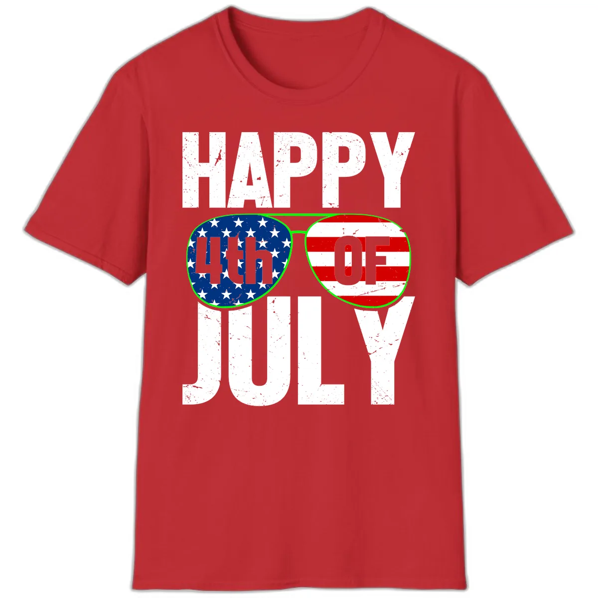 Happy Fourth Of July Sunglasses Flag T-Shirt in Red