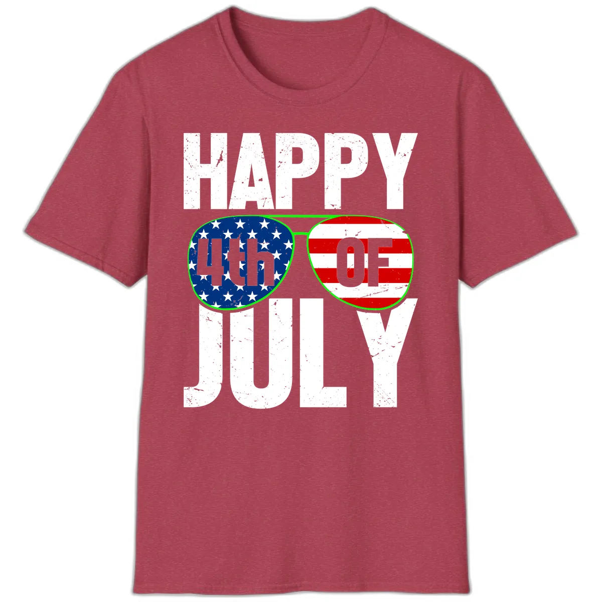 Happy Fourth Of July Sunglasses Flag T-Shirt in Heather Cardinal