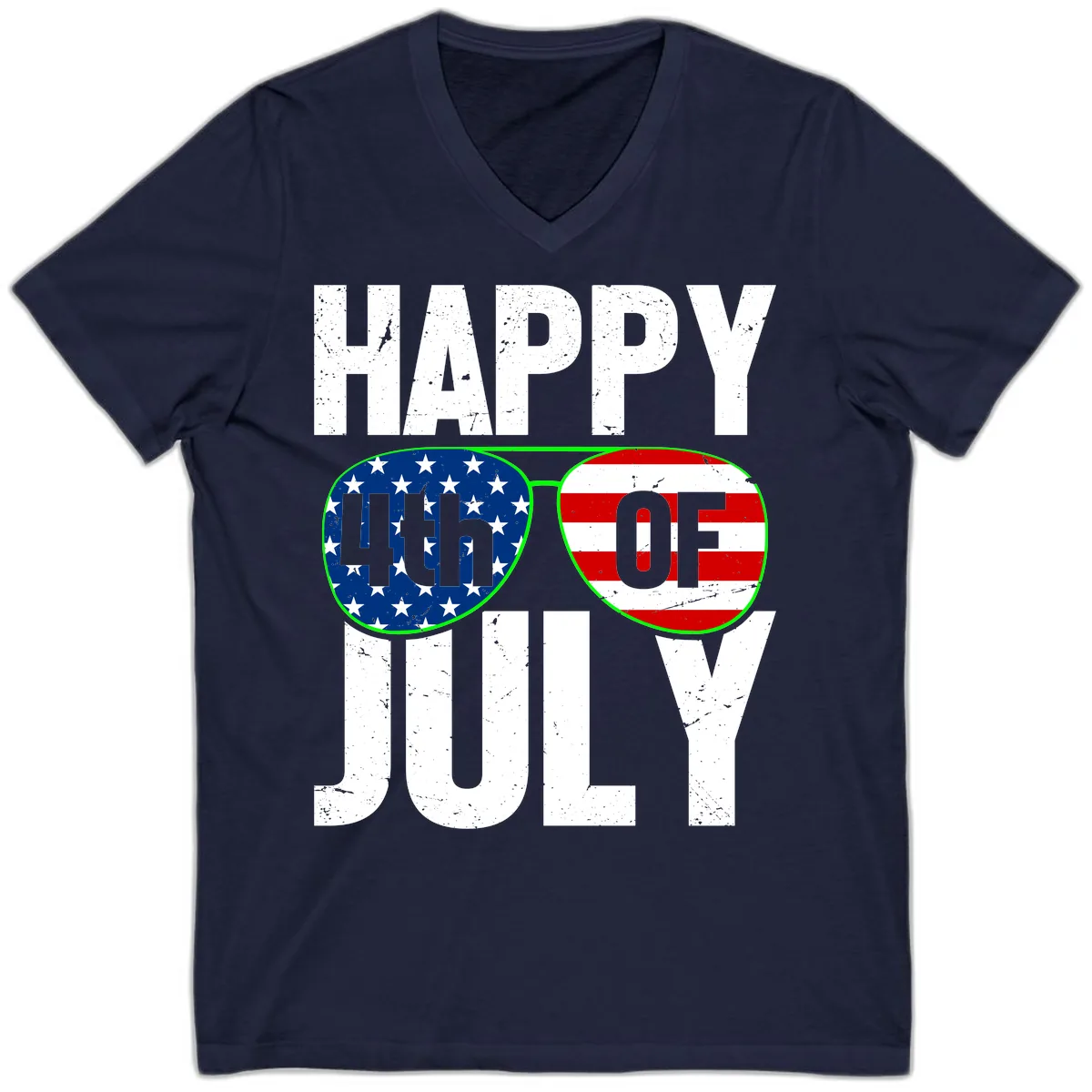 Happy Fourth Of July Sunglasses Flag V-Neck in Navy