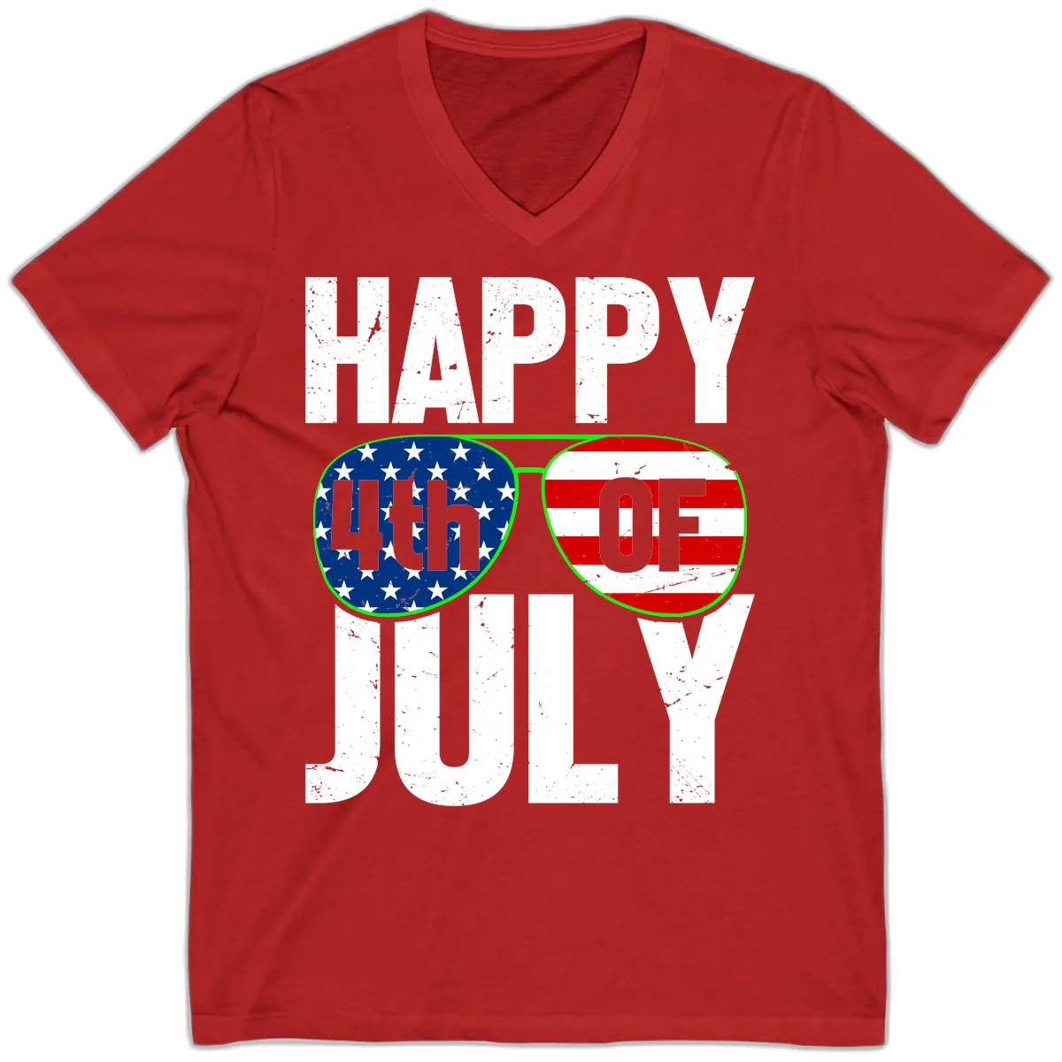 Happy Fourth Of July Sunglasses Flag V-Neck in Red