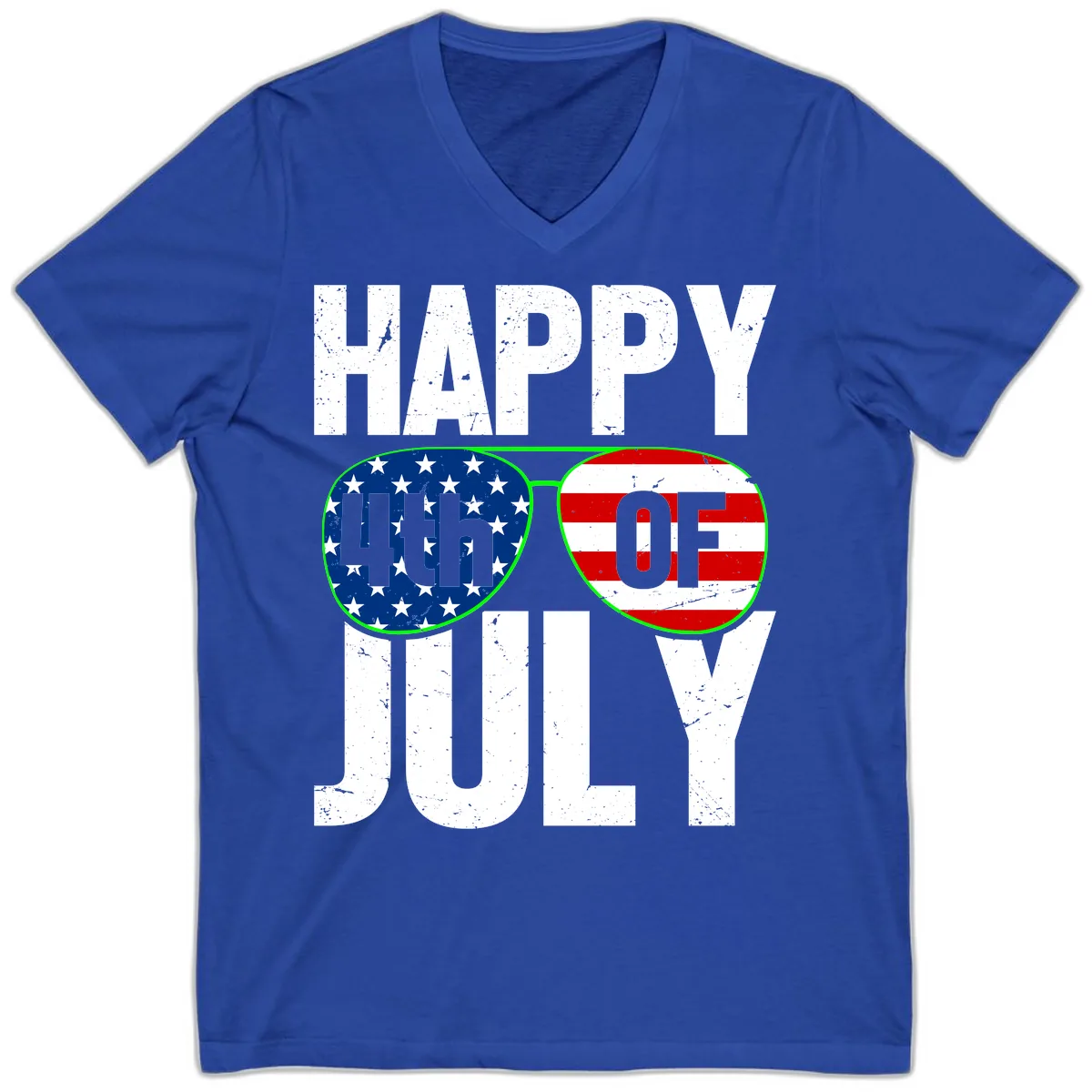 Happy Fourth Of July Sunglasses Flag V-Neck in True Royal