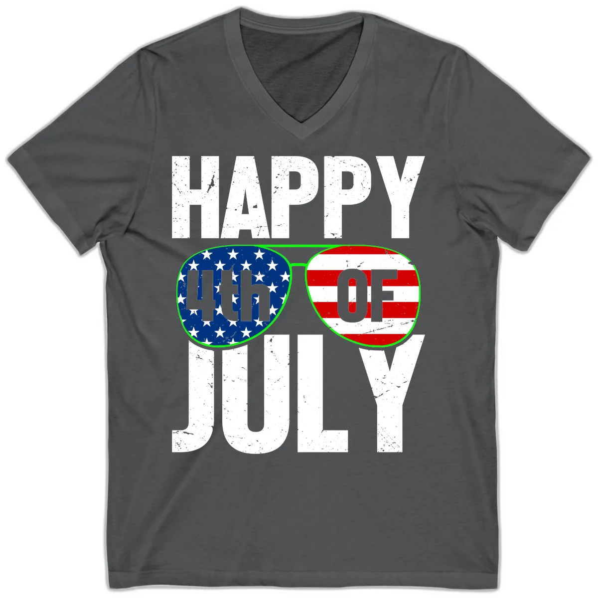 Happy Fourth Of July Sunglasses Flag V-Neck in Asphalt