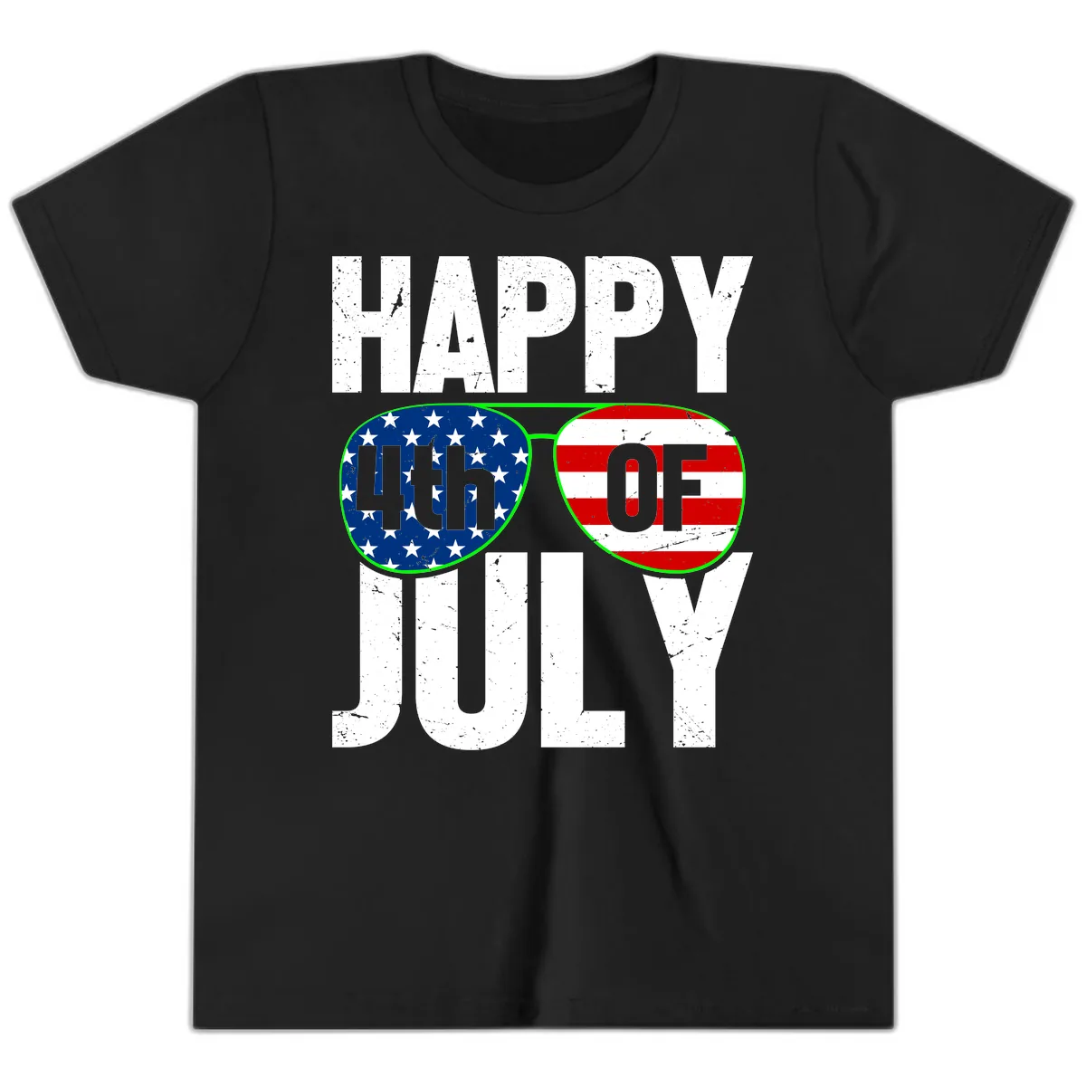 Happy Fourth Of July Sunglasses Flag Youth T-Shirt in Black