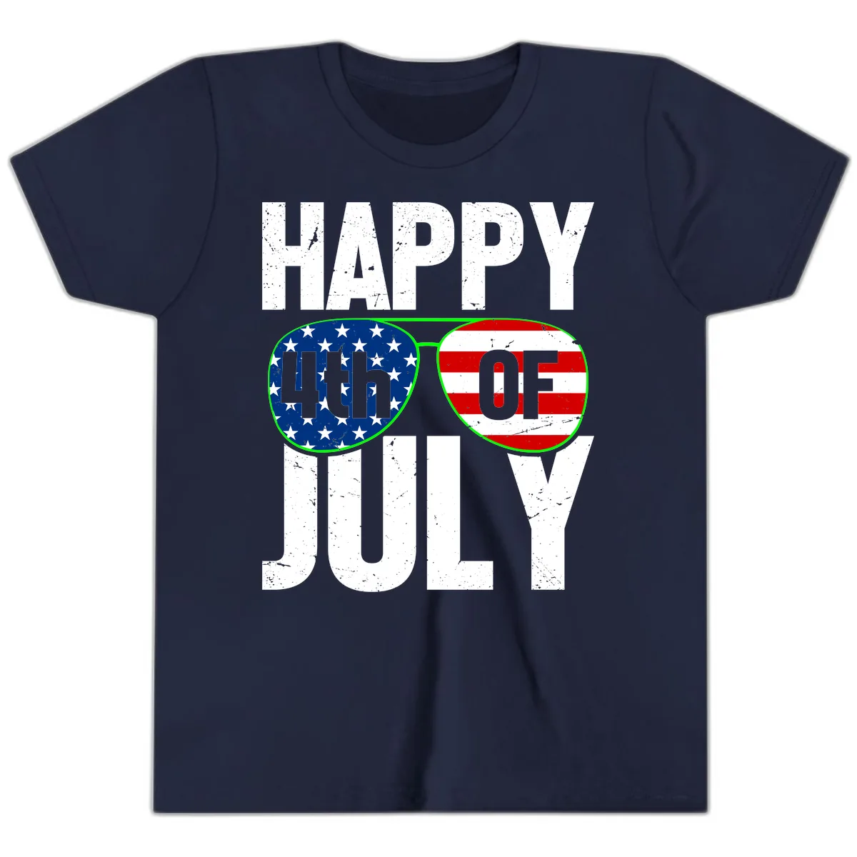 Happy Fourth Of July Sunglasses Flag Youth T-Shirt in Navy