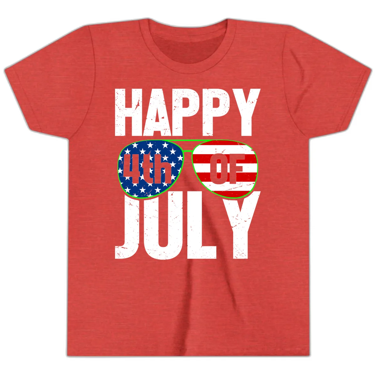 Happy Fourth Of July Sunglasses Flag Youth T-Shirt in Heather Red