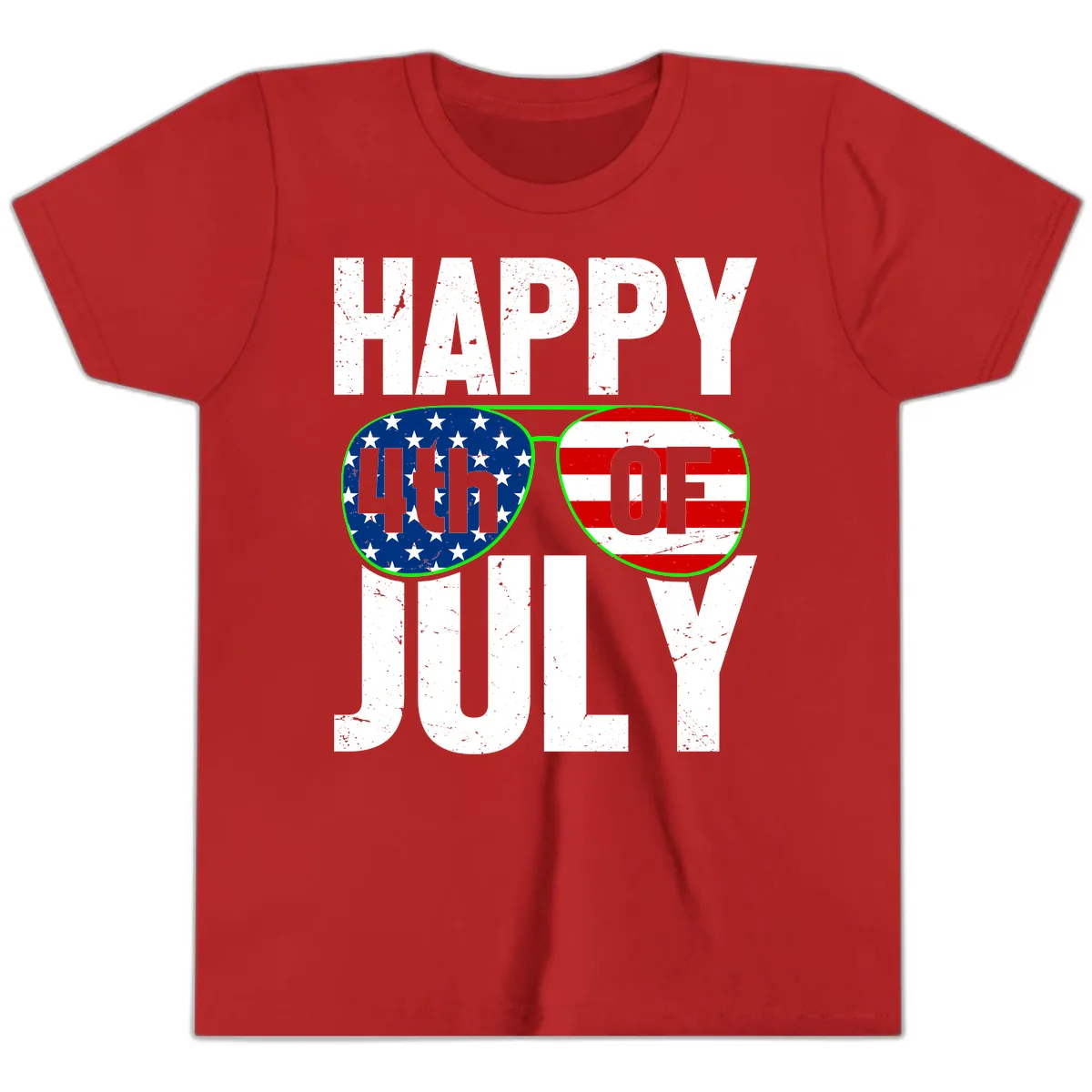 Happy Fourth Of July Sunglasses Flag Youth T-Shirt in Red