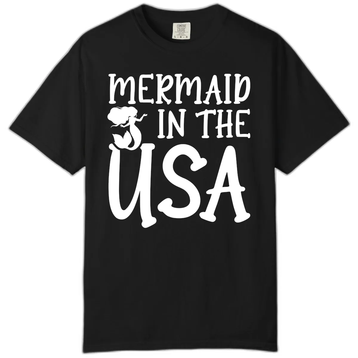 Patriotic Mermaid In The USA Summer Graphic Comfort Color in Black