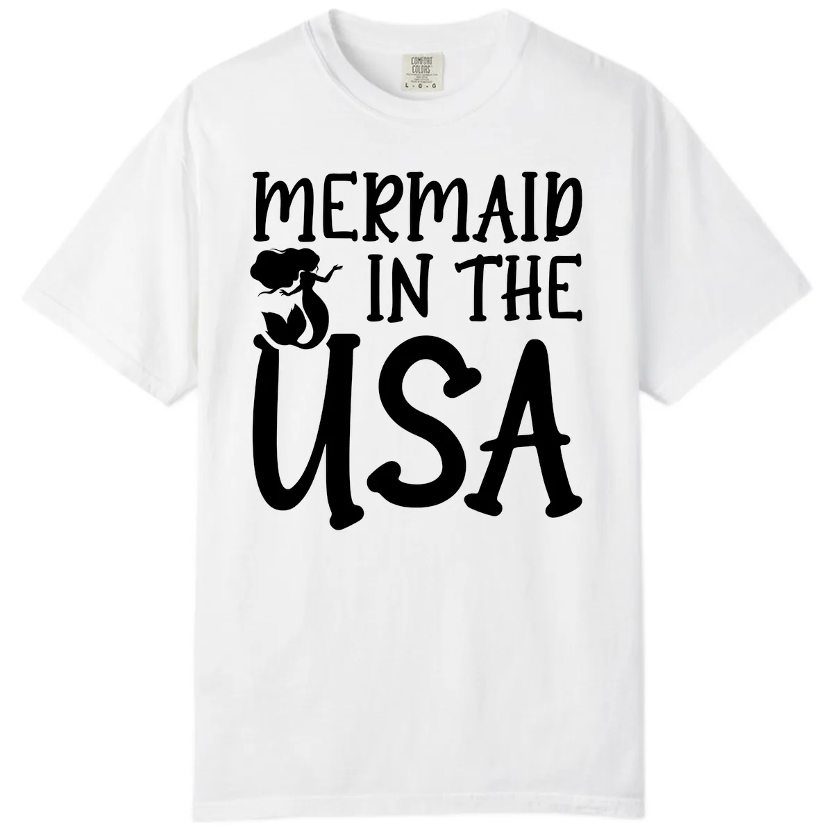 Patriotic Mermaid In The USA Summer Graphic Comfort Color in White