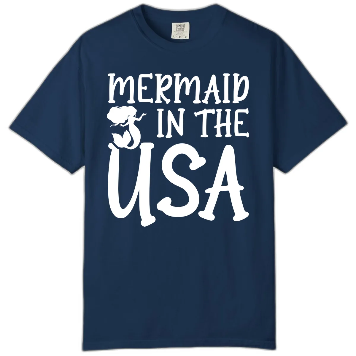Patriotic Mermaid In The USA Summer Graphic Comfort Color in Navy