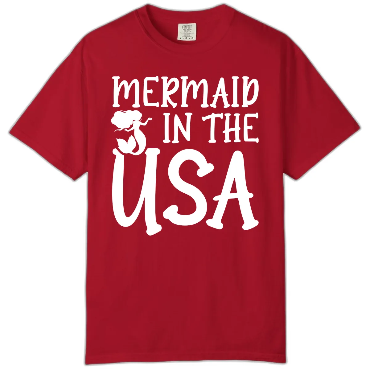 Patriotic Mermaid In The USA Summer Graphic Comfort Color in Red