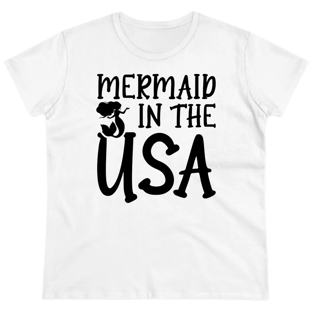 Patriotic Mermaid In The USA Summer Graphic Ladies Tee in White