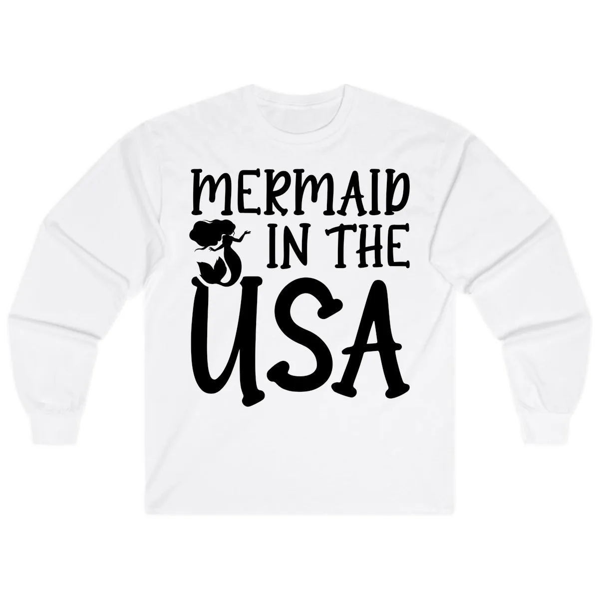 Patriotic Mermaid In The USA Summer Graphic Long Sleeve in White