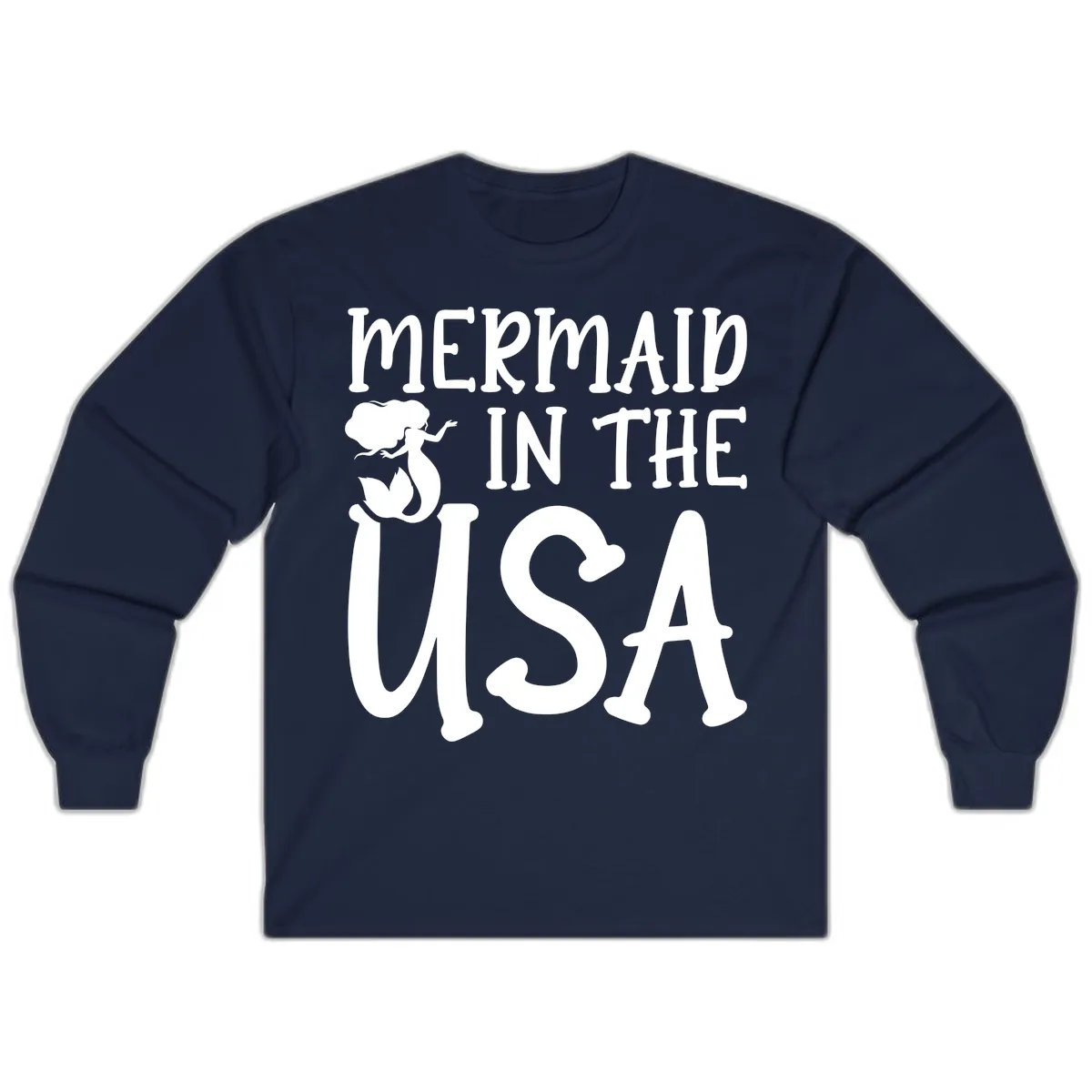 Patriotic Mermaid In The USA Summer Graphic Long Sleeve in Navy