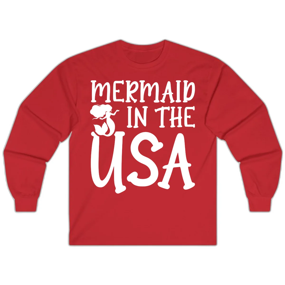 Patriotic Mermaid In The USA Summer Graphic Long Sleeve in Red