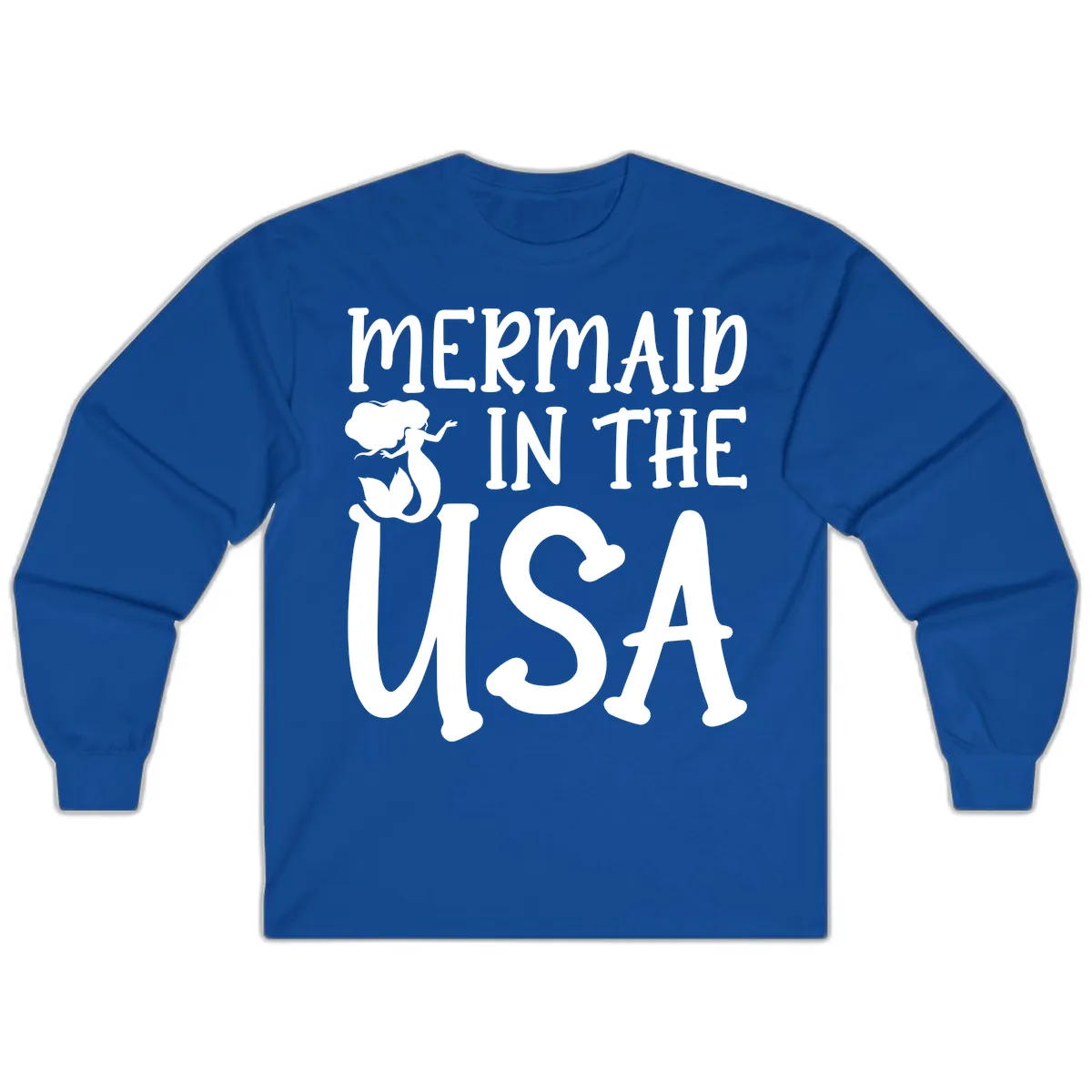 Patriotic Mermaid In The USA Summer Graphic Long Sleeve in Royal