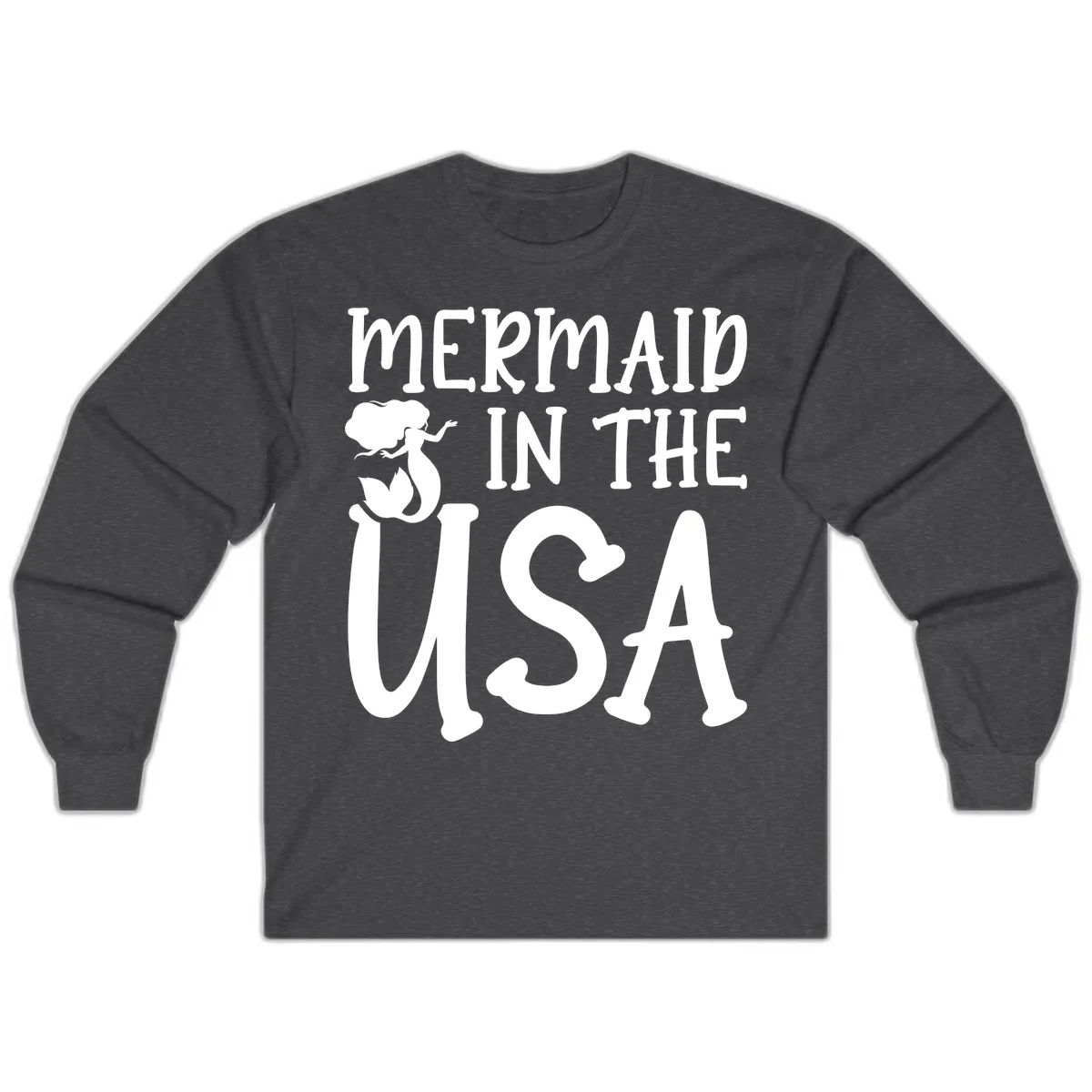 Patriotic Mermaid In The USA Summer Graphic Long Sleeve in Dark Heather