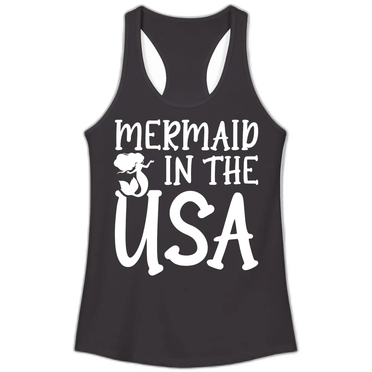 Patriotic Mermaid In The USA Summer Graphic Ladies Tank in Black
