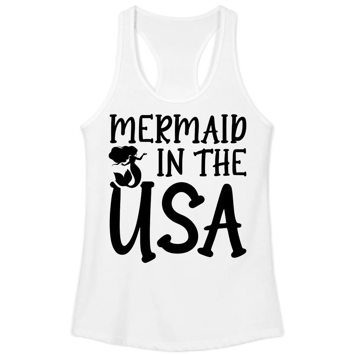 Patriotic Mermaid In The USA Summer Graphic Ladies Tank in White