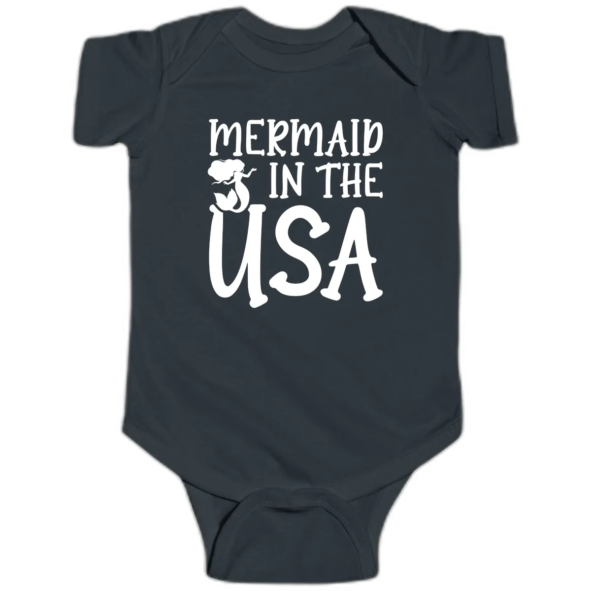 Patriotic Mermaid In The USA Summer Graphic Baby Onesie in Black