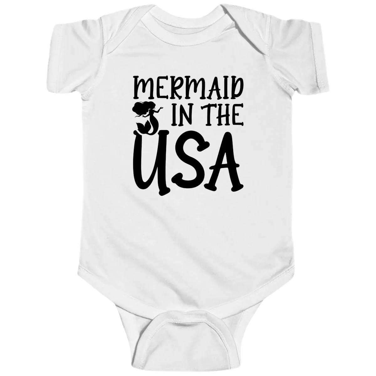 Patriotic Mermaid In The USA Summer Graphic Baby Onesie in White