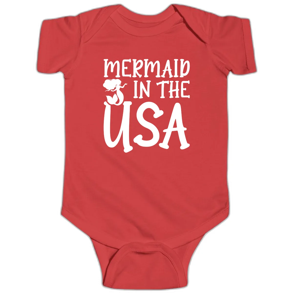 Patriotic Mermaid In The USA Summer Graphic Baby Onesie in Red