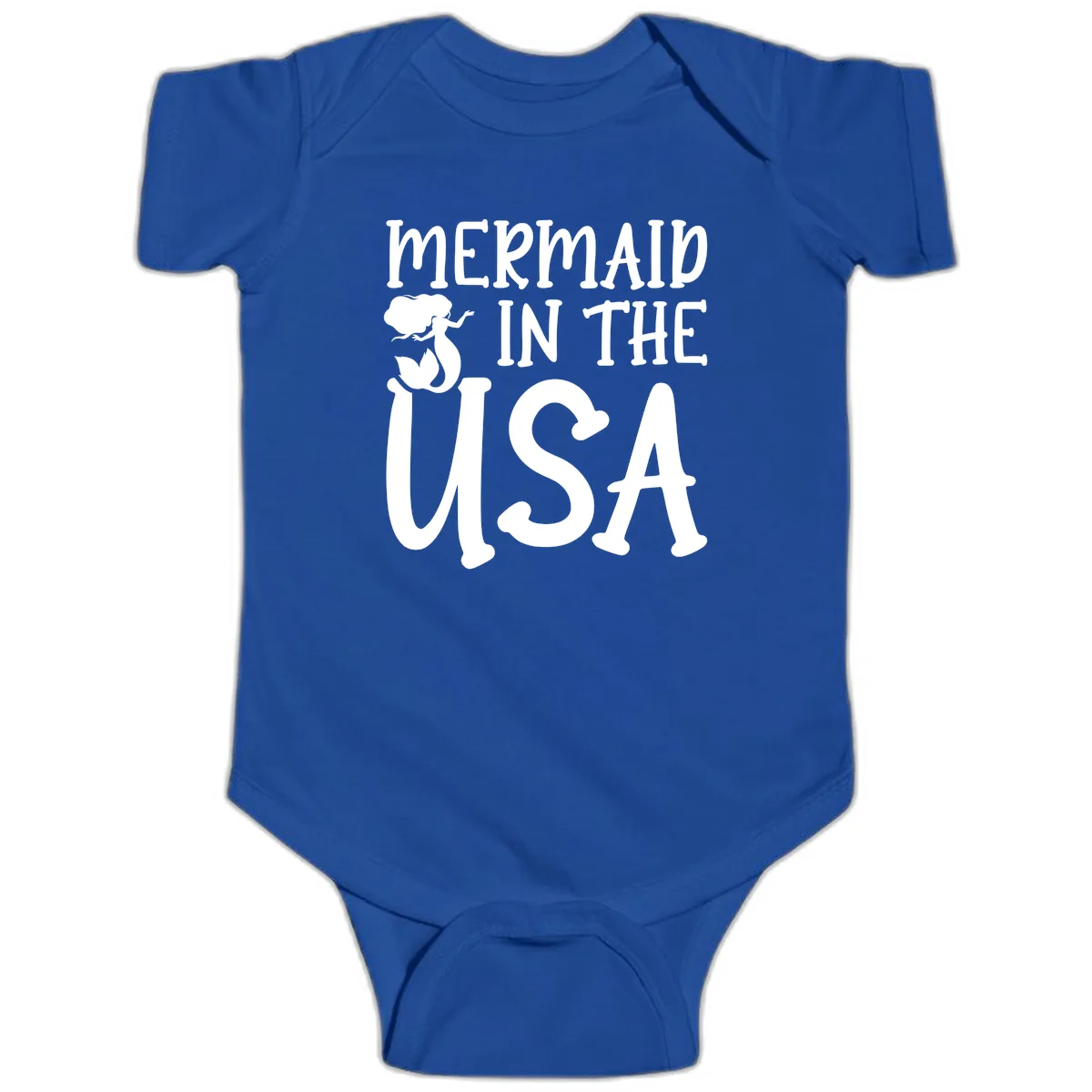 Patriotic Mermaid In The USA Summer Graphic Baby Onesie in Royal