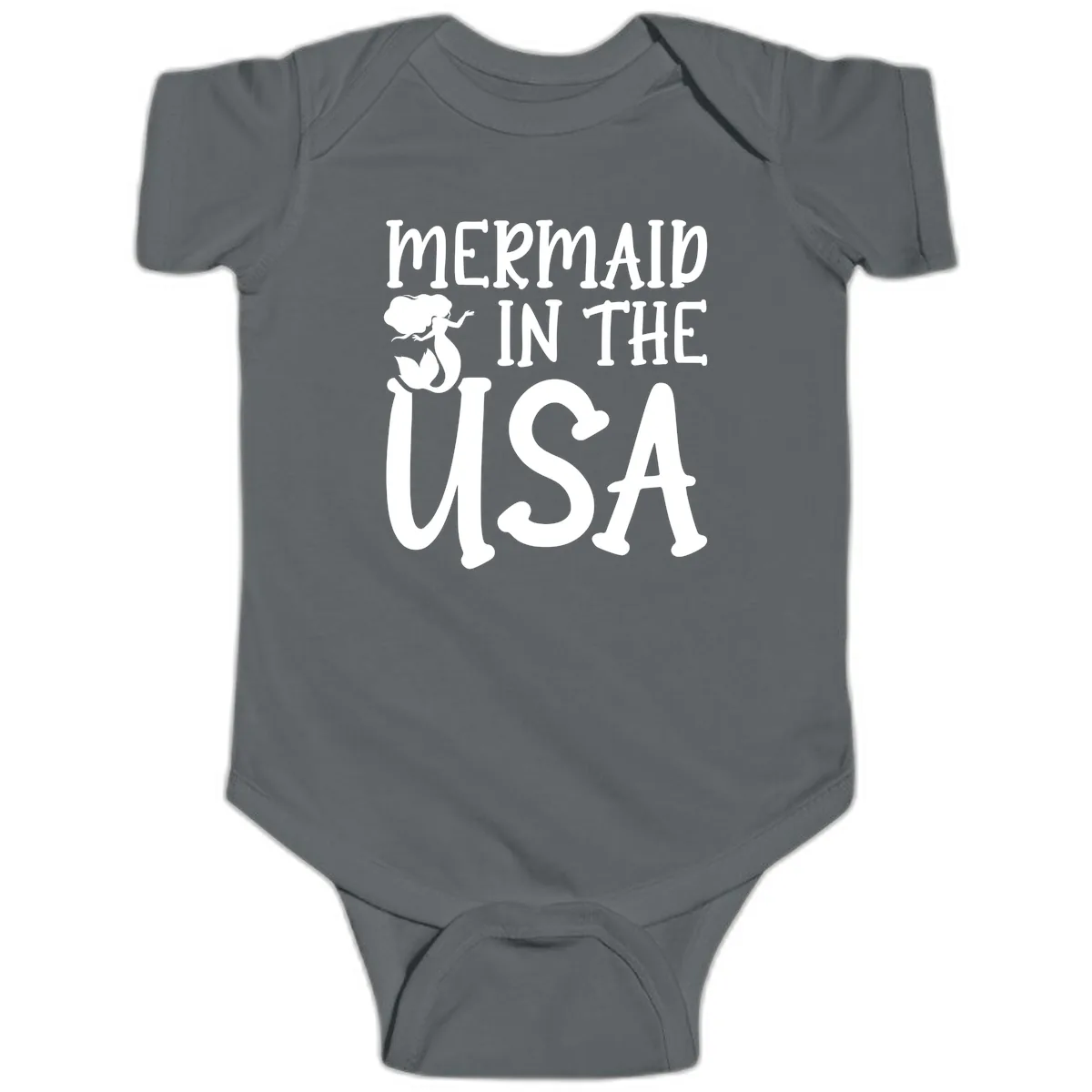 Patriotic Mermaid In The USA Summer Graphic Baby Onesie in Charcoal