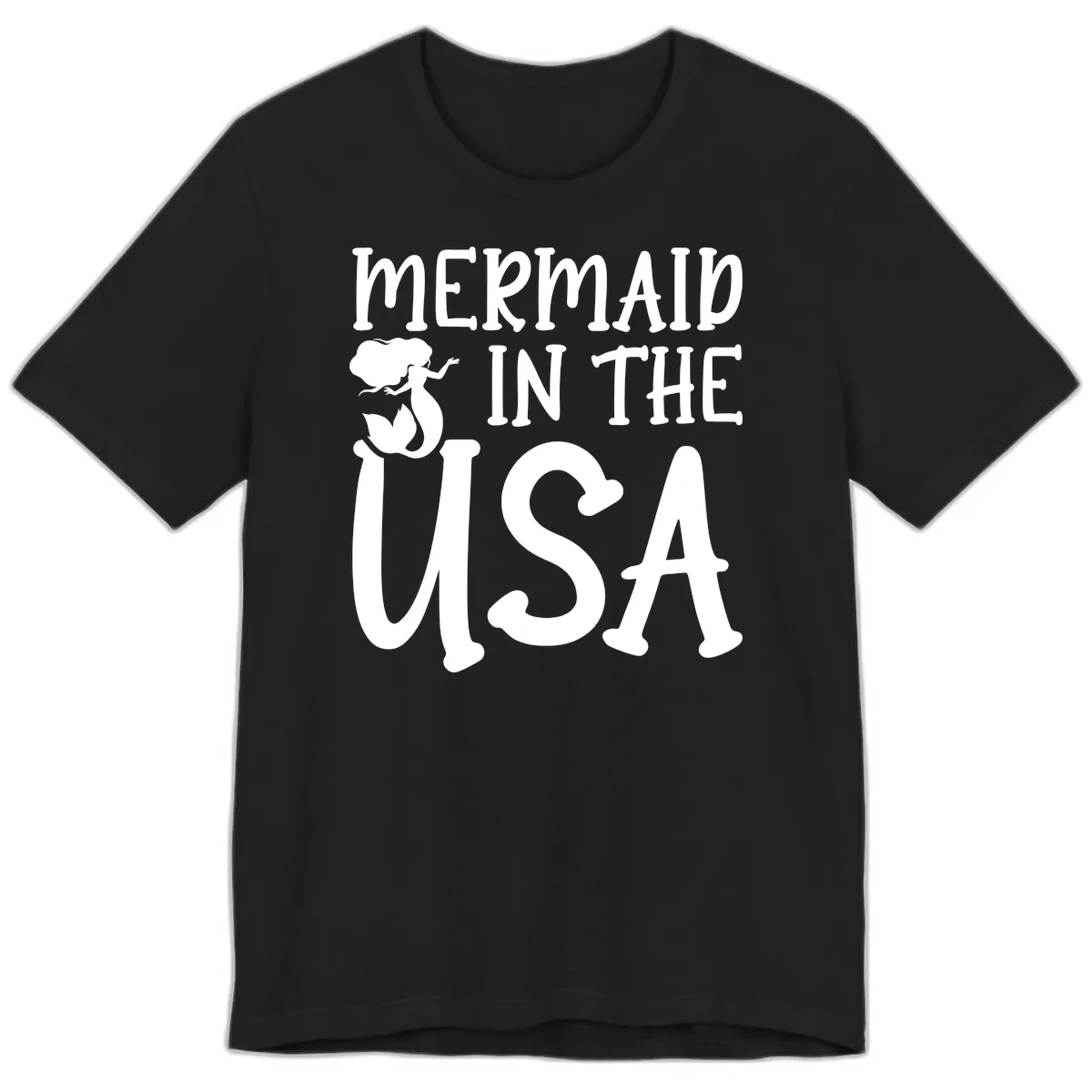 Patriotic Mermaid In The USA Summer Graphic Premium T-Shirt in Black
