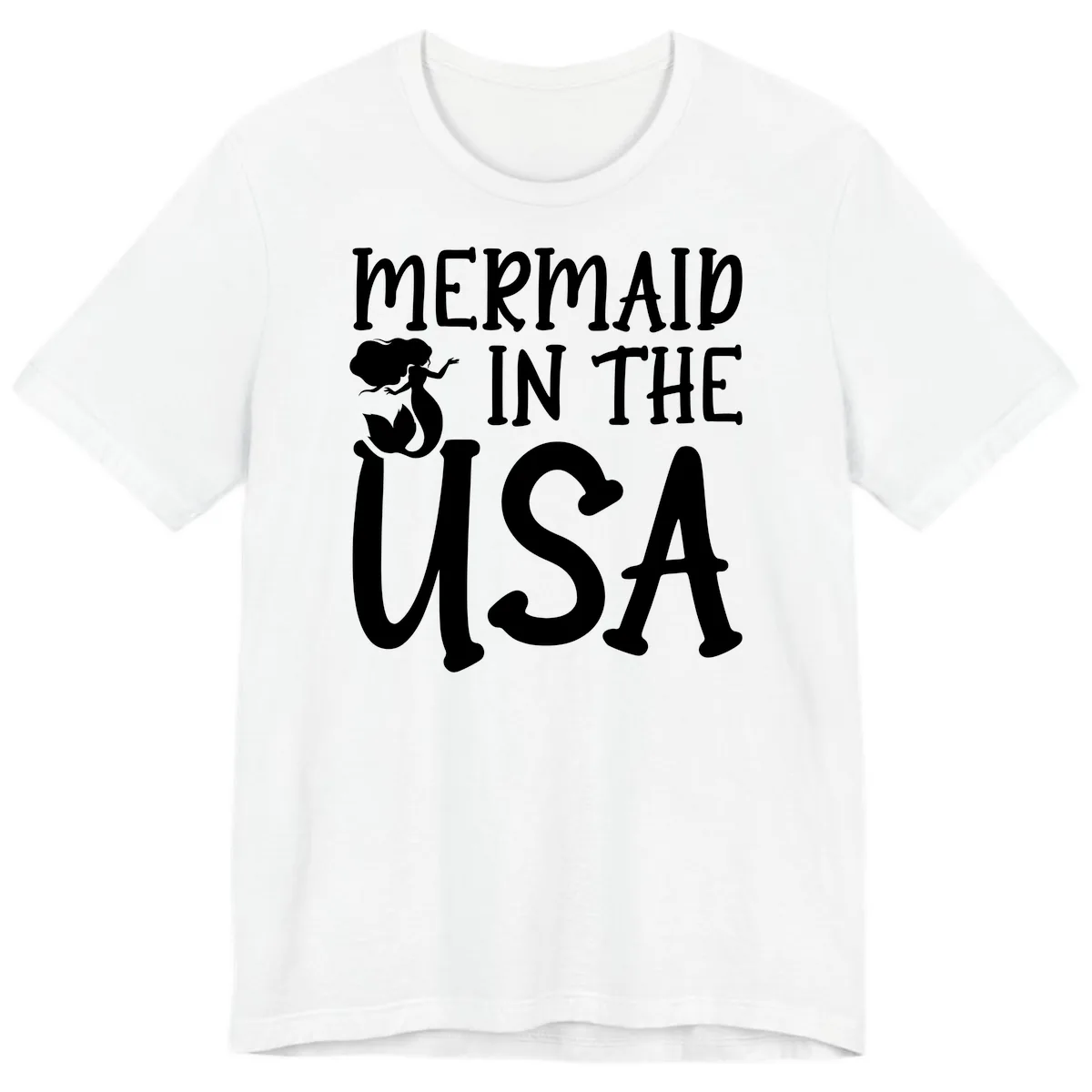 Patriotic Mermaid In The USA Summer Graphic Premium T-Shirt in White