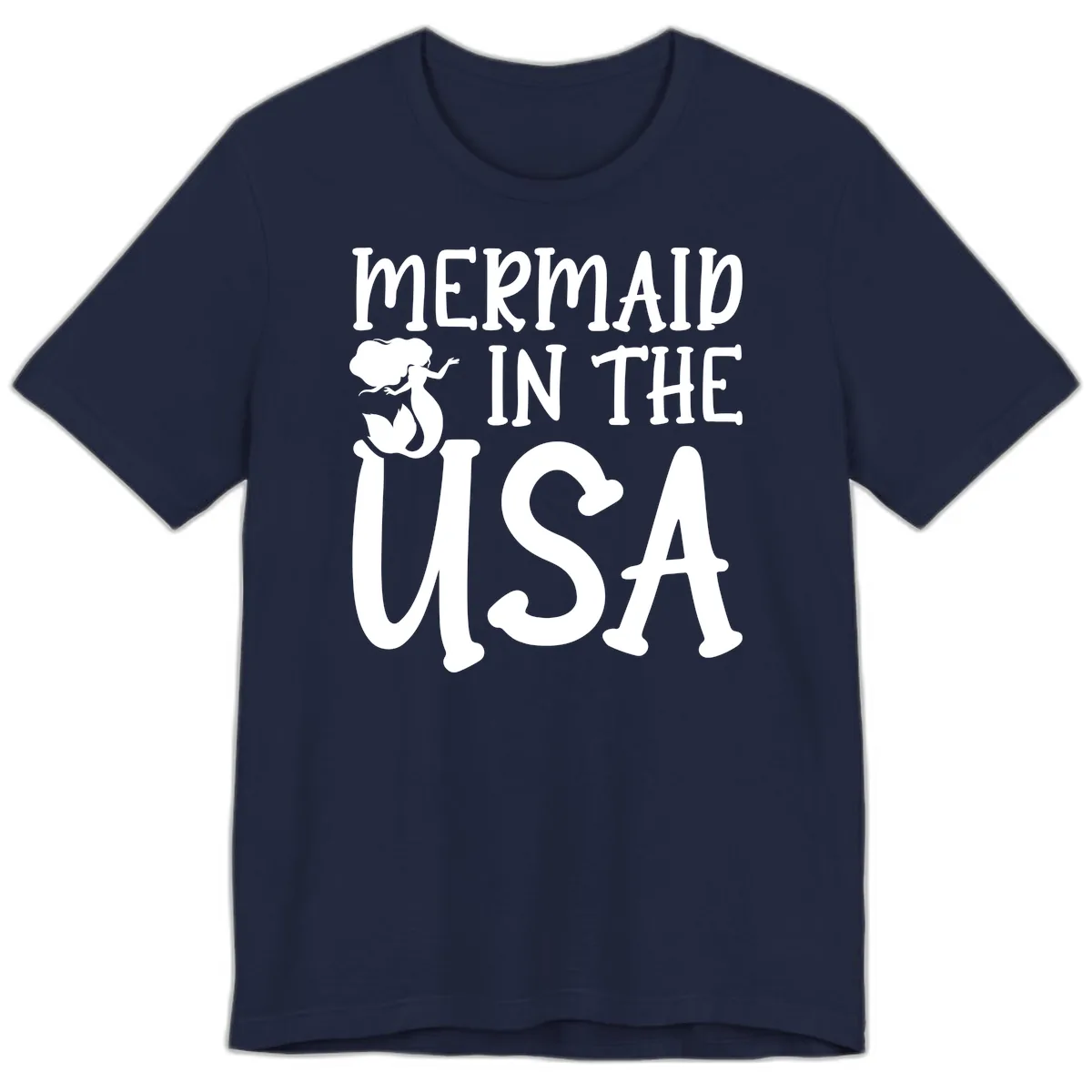 Patriotic Mermaid In The USA Summer Graphic Premium T-Shirt in Navy