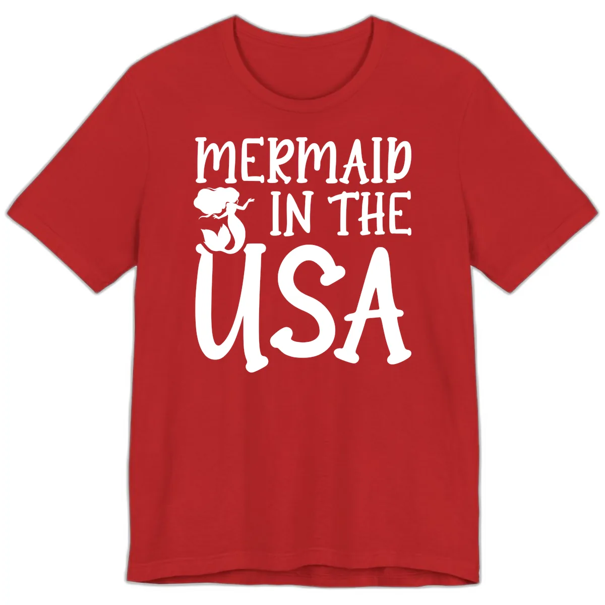 Patriotic Mermaid In The USA Summer Graphic Premium T-Shirt in Red