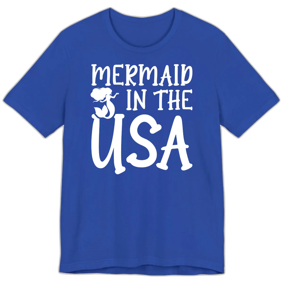 Patriotic Mermaid In The USA Summer Graphic Premium T-Shirt in True Royal