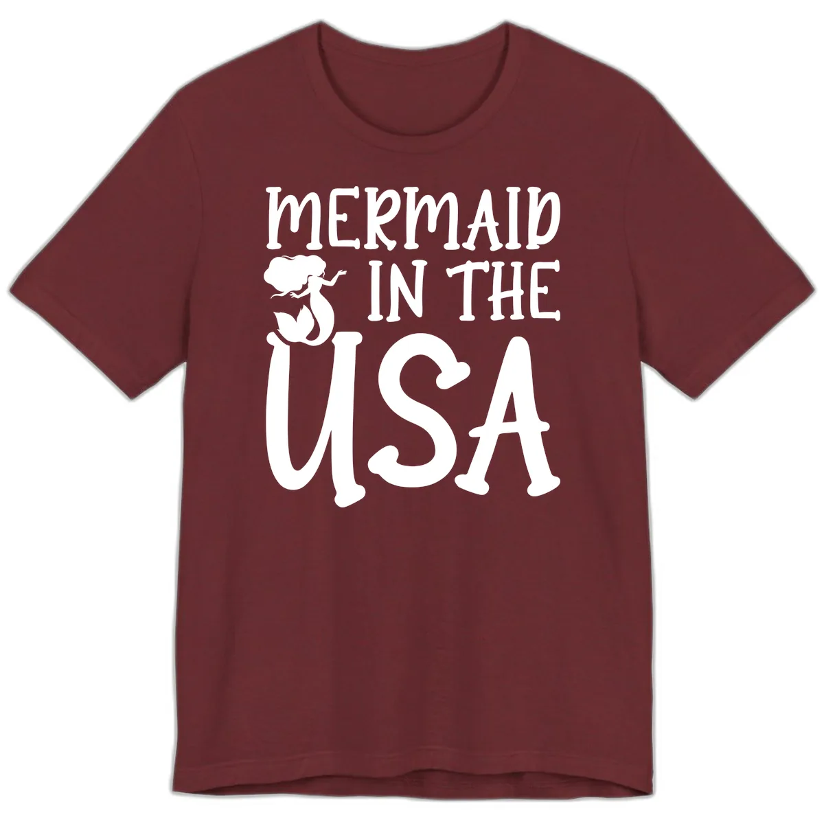 Patriotic Mermaid In The USA Summer Graphic Premium T-Shirt in Heather Cardinal